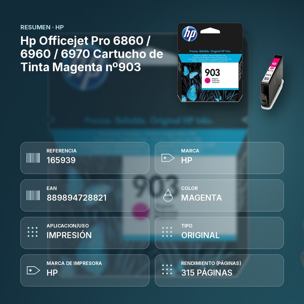 HP  OFFICEJET PRO 6860 / 6960 / 6970 CARTUCHO DE TINTA MAGENTA Nº903 - resumen de atributos