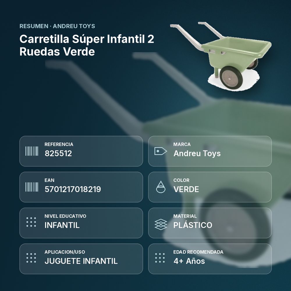 CARRETILLA SÚPER INFANTIL 2 RUEDAS VERDE - resumen de atributos