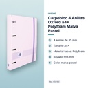 CARPEBLOC 4 ANILLAS OXFORD A4+  POLYFOAM MALVA PASTEL - características principales