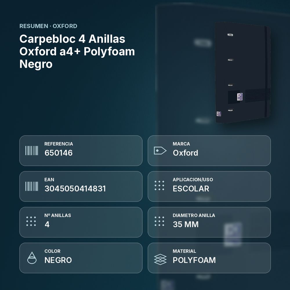 CARPEBLOC 4 ANILLAS OXFORD A4+ POLYFOAM NEGRO - resumen de atributos