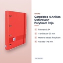 CARPEBLOC 4 ANILLAS OXFORD A4+ POLYFOAM ROJO - características principales