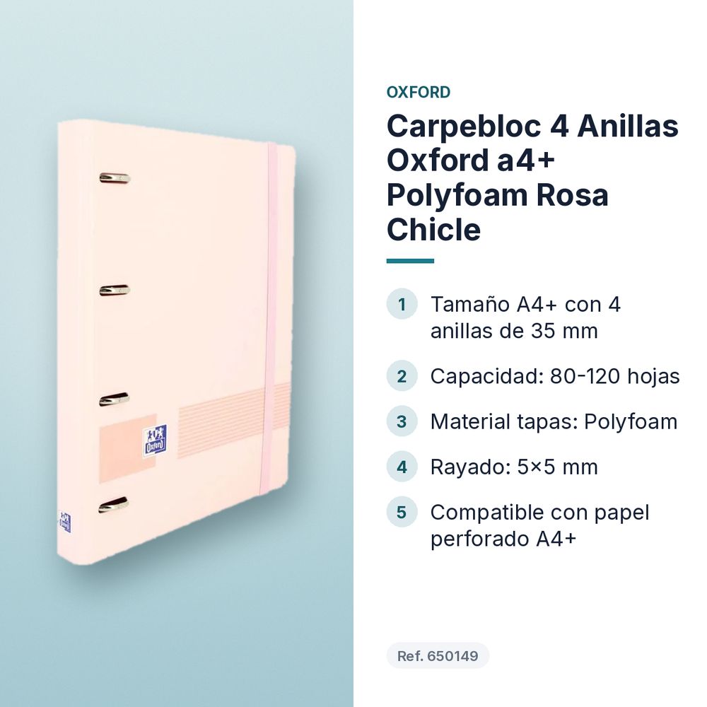 CARPEBLOC 4 ANILLAS OXFORD A4+ POLYFOAM ROSA CHICLE - características principales