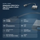 ADAPTADOR HDMI (M) A VGA (H) AUDIO 3,5MM GEMBIRD  - resumen de atributos