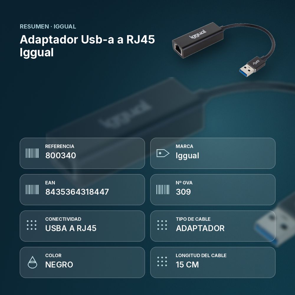 ADAPTADOR USB-A A RJ45 IGGUAL  - resumen de atributos