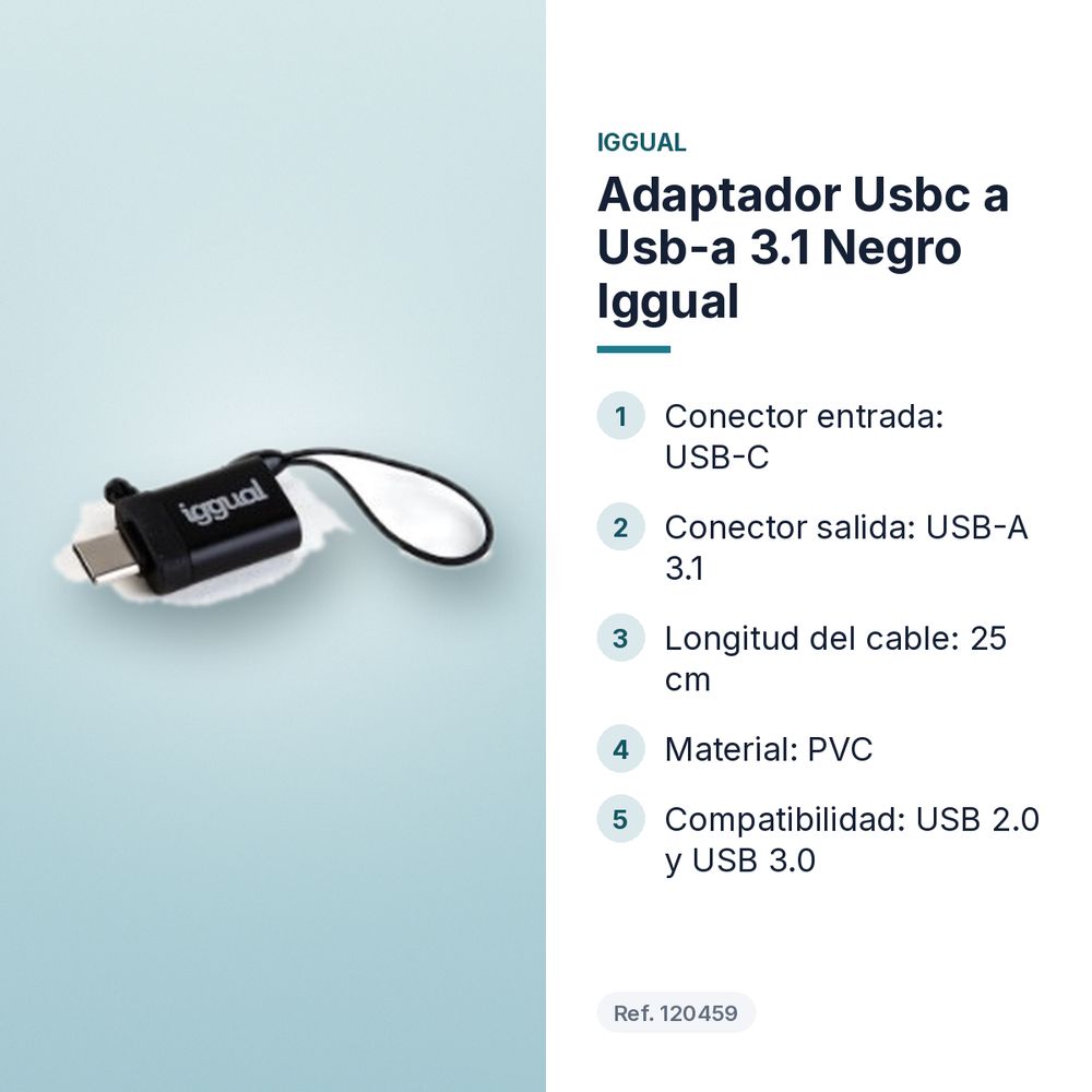 ADAPTADOR USBC A USB-A 3.1 NEGRO IGGUAL  - características principales