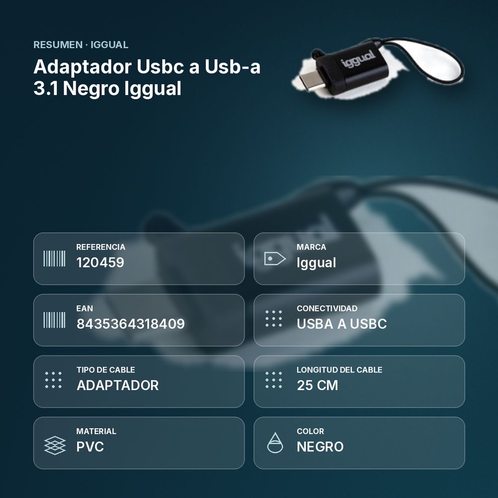 ADAPTADOR USBC A USB-A 3.1 NEGRO IGGUAL  - resumen de atributos