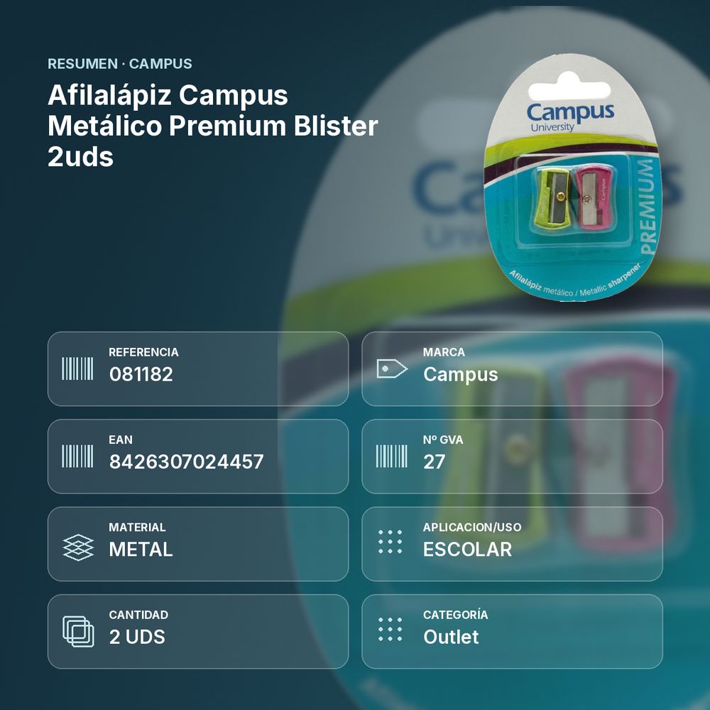 AFILALÁPIZ CAMPUS METÁLICO PREMIUM BLISTER 2UDS - resumen de atributos