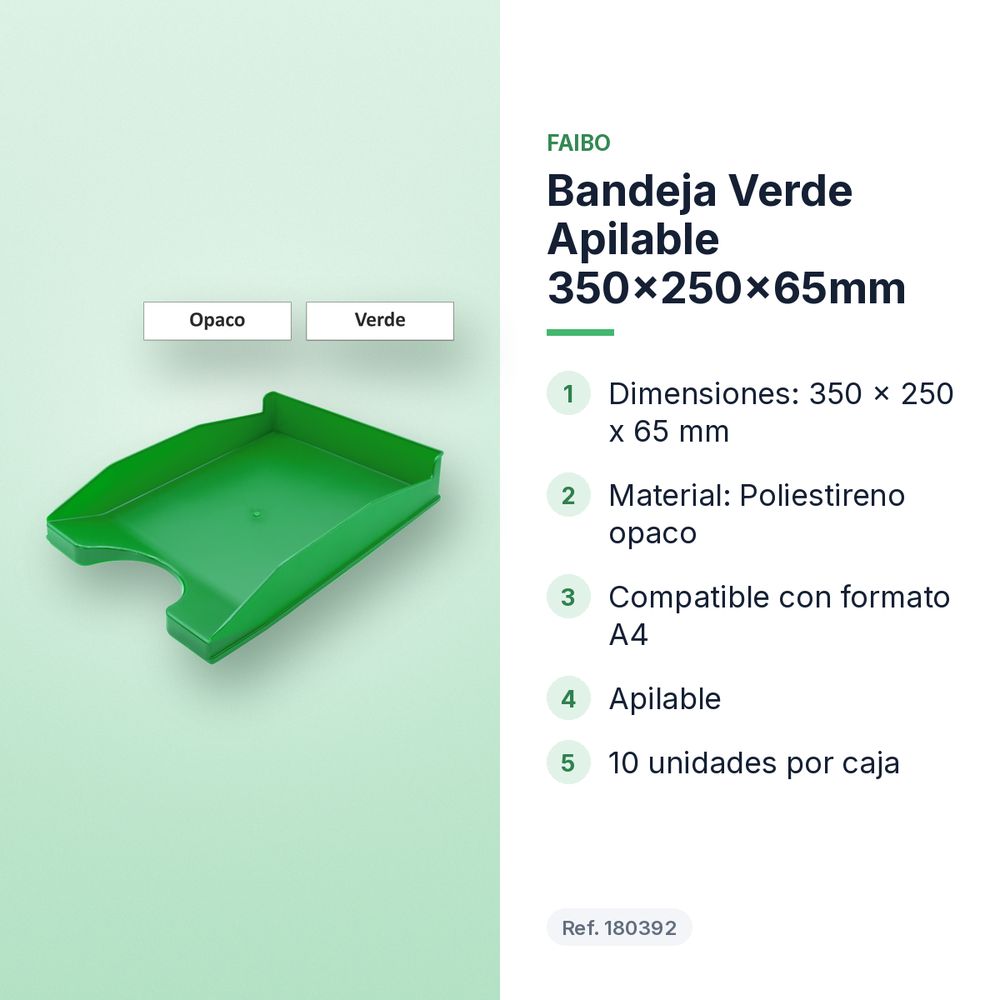 BANDEJA VERDE APILABLE 350X250X65MM - características principales