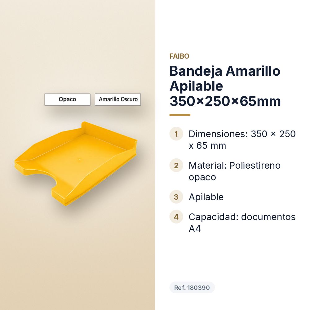 BANDEJA AMARILLO APILABLE 350X250X65MM - características principales
