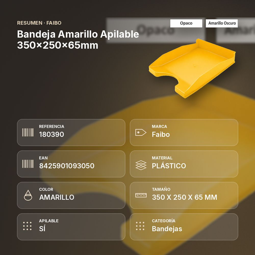 BANDEJA AMARILLO APILABLE 350X250X65MM - resumen de atributos