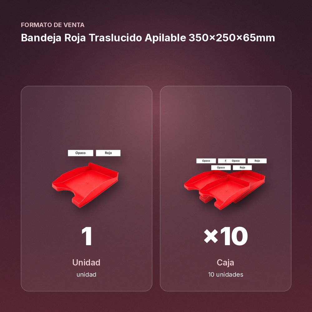 BANDEJA ROJA TRASLUCIDO APILABLE 350X250X65MM - formato de venta: caja de 10