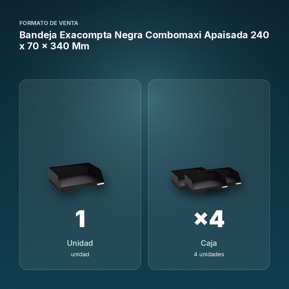 BANDEJA EXACOMPTA NEGRA COMBOMAXI APAISADA  240 X 70 X 340 MM - formato de venta: caja de 4