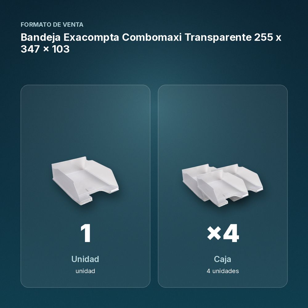 BANDEJA EXACOMPTA COMBOMAXI TRANSPARENTE 255 X 347 X 103 - formato de venta: caja de 4