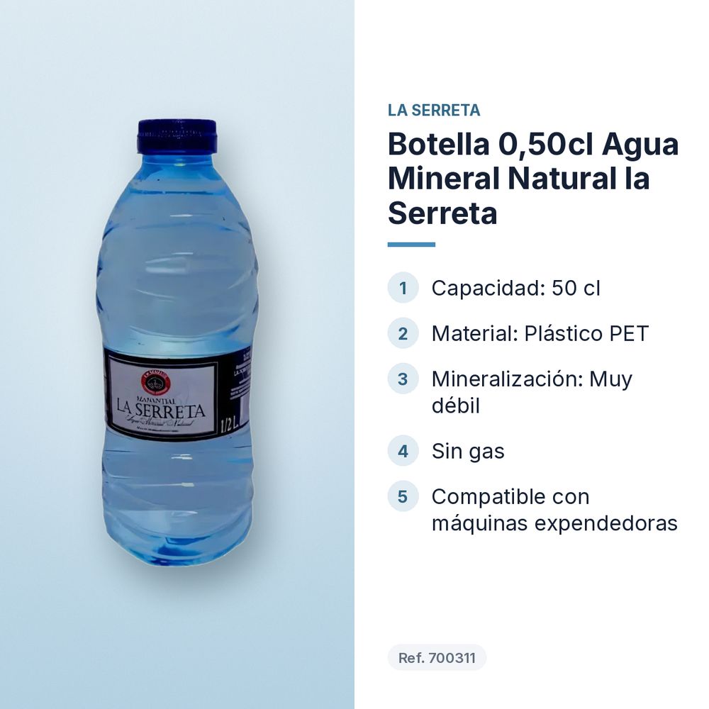 BOTELLA 0,50CL AGUA MINERAL NATURAL LA SERRETA - características principales