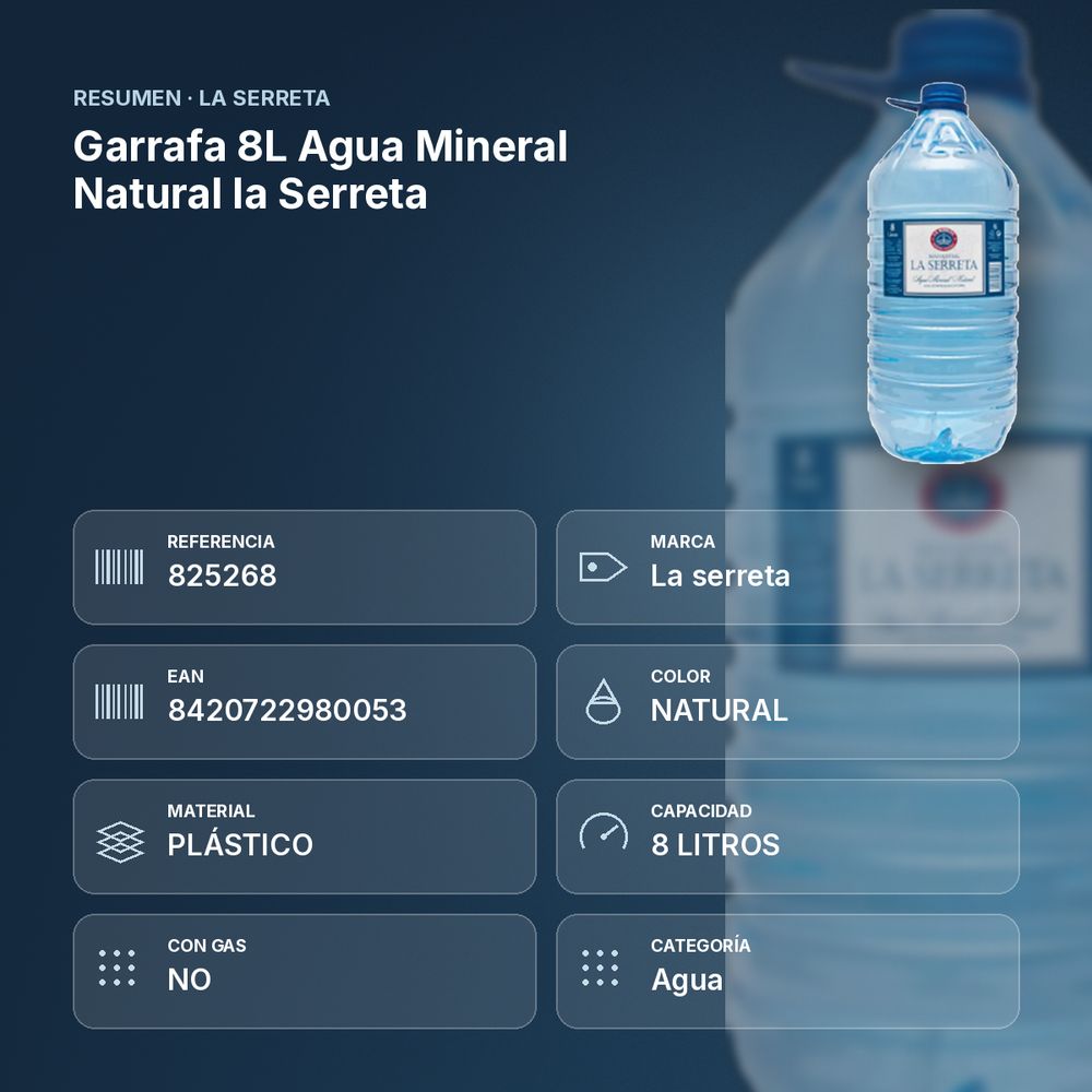 GARRAFA 8L AGUA MINERAL NATURAL LA SERRETA  - resumen de atributos
