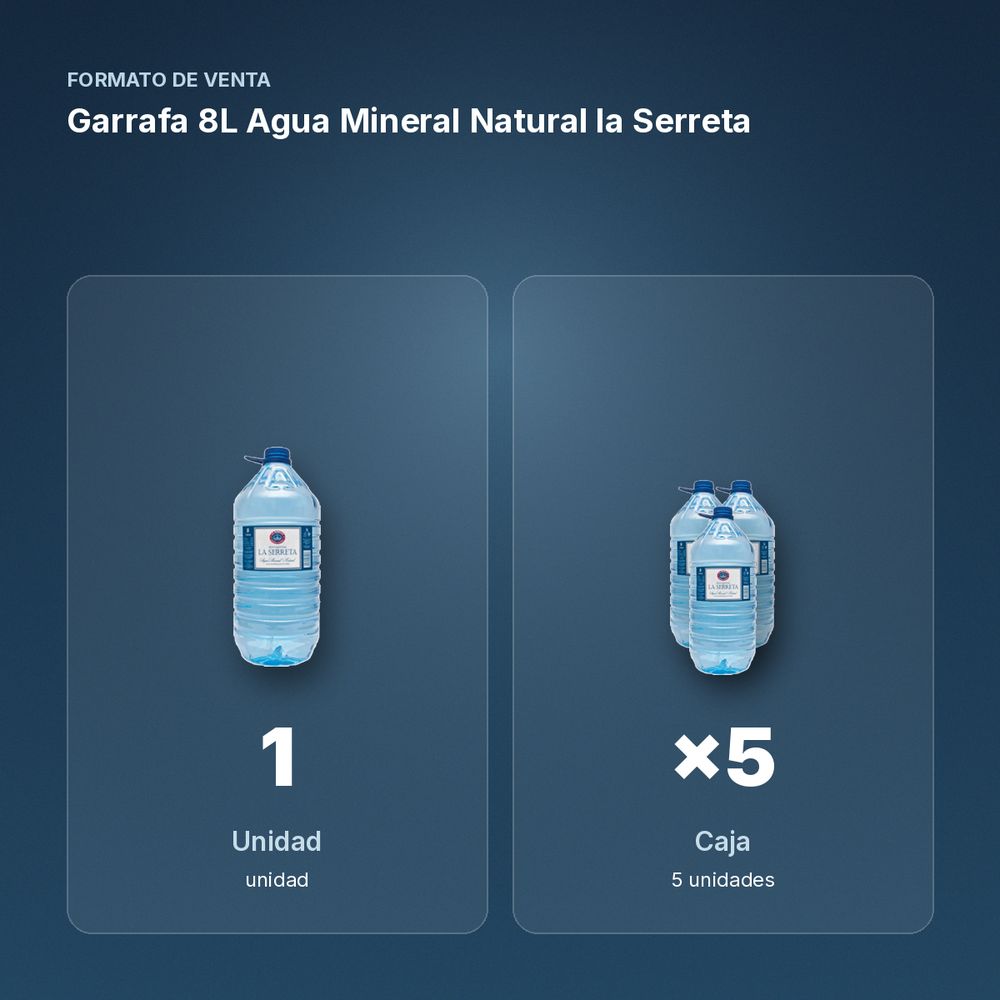 GARRAFA 8L AGUA MINERAL NATURAL LA SERRETA  - formato de venta: caja de 5