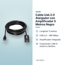 CABLE USB 2.0 ALARGADOR CON AMPLIFICADOR 5 METROS NEGRO - características principales