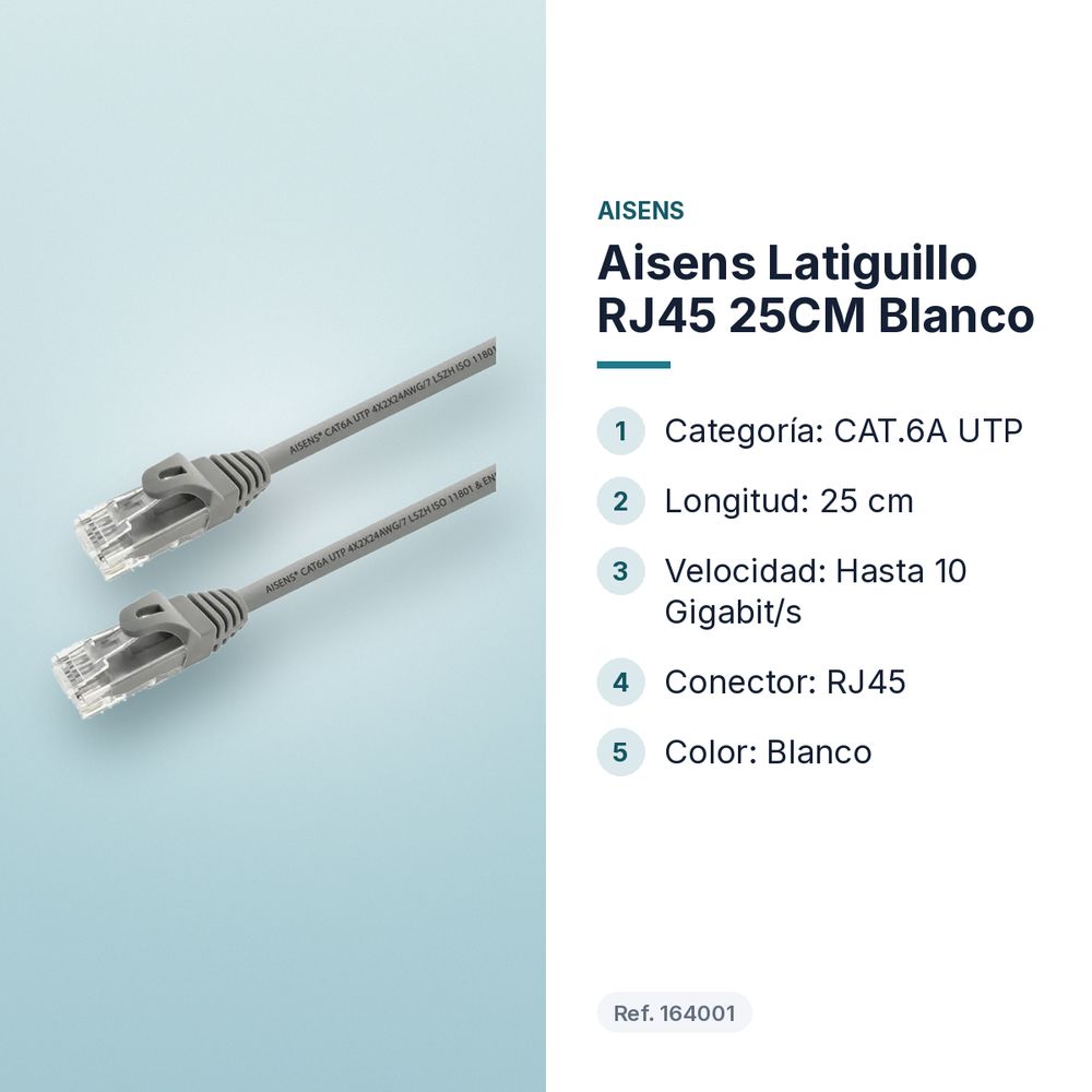 AISENS LATIGUILLO RJ45 25CM BLANCO - características principales