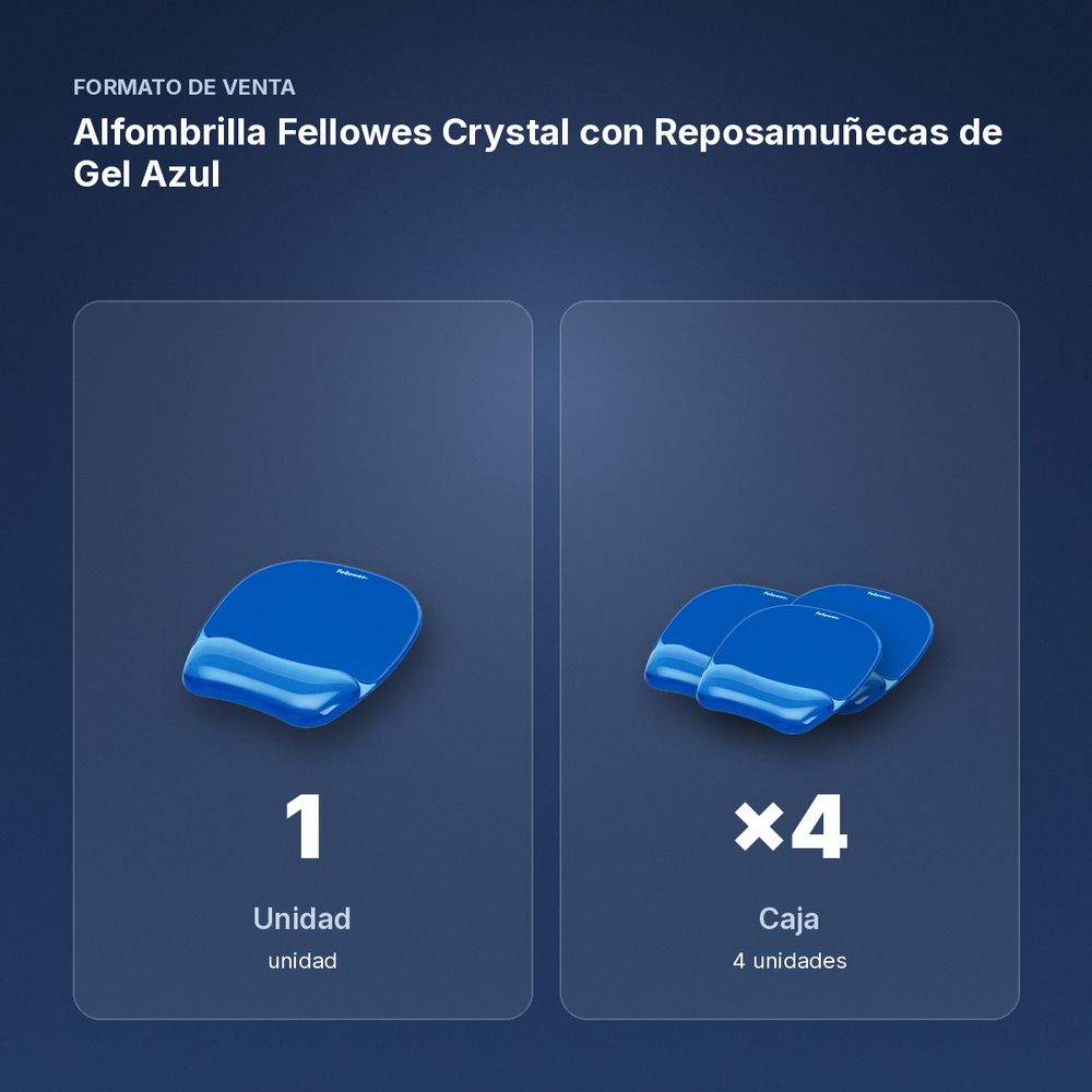 ALFOMBRILLA FELLOWES CRYSTAL CON REPOSAMUÑECAS DE GEL AZUL - formato de venta: caja de 4