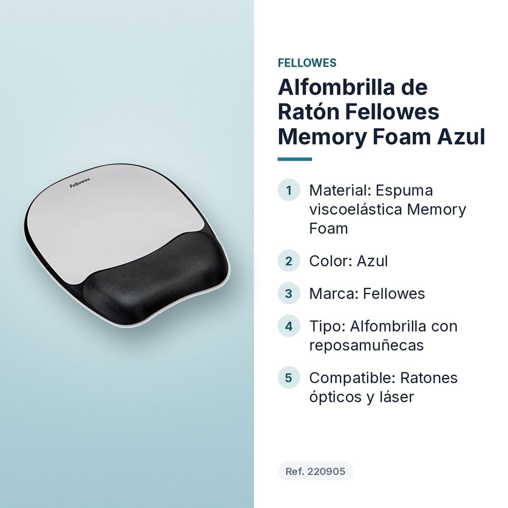 ALFOMBRILLA DE RATÓN FELLOWES MEMORY FOAM AZUL - características principales