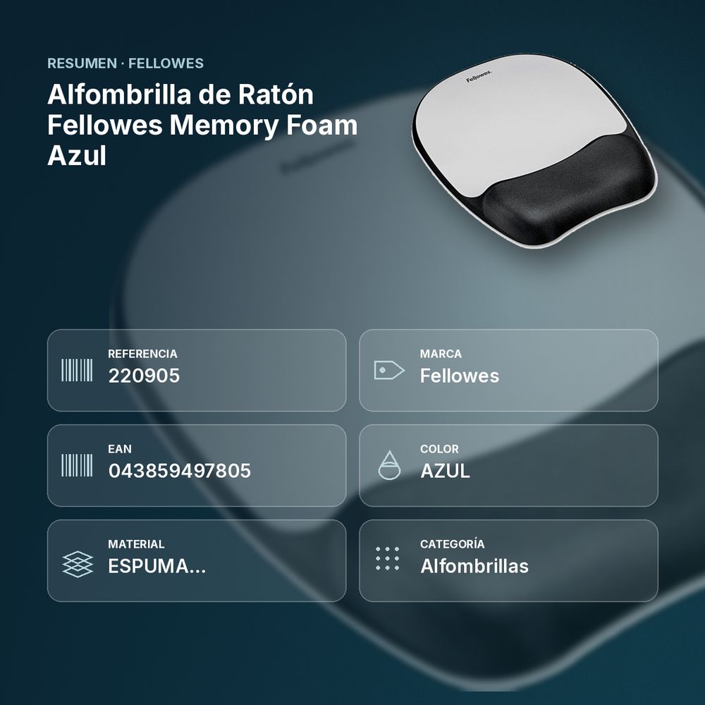 ALFOMBRILLA DE RATÓN FELLOWES MEMORY FOAM AZUL - resumen de atributos