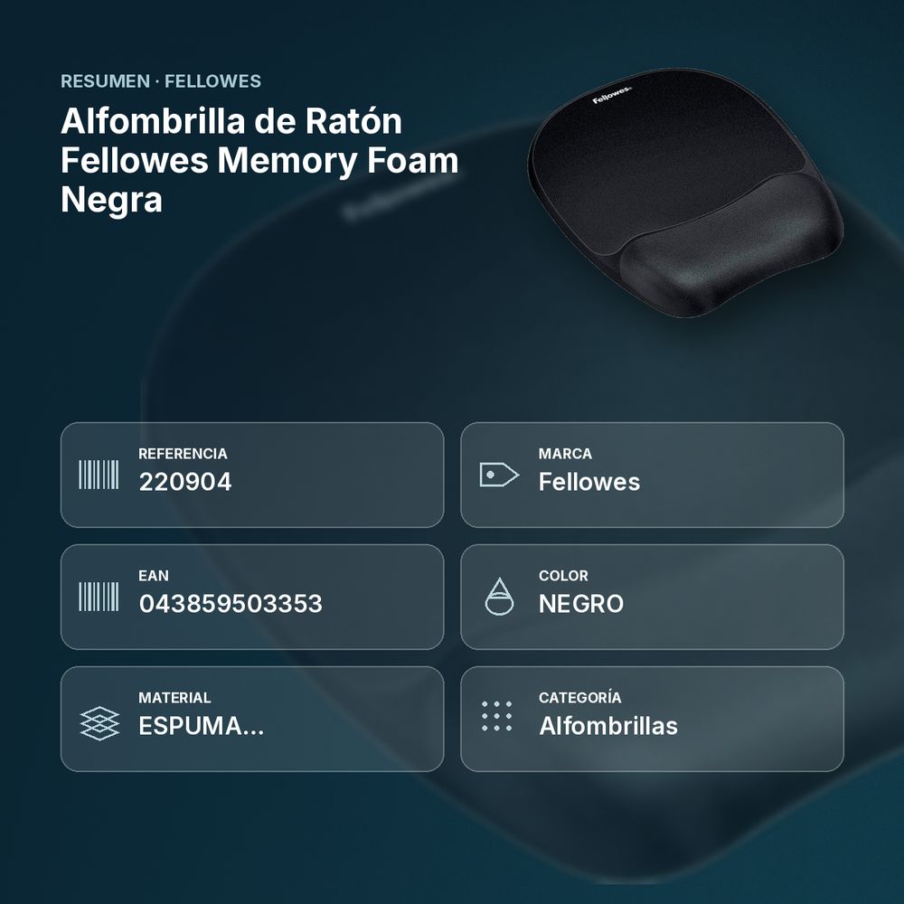 ALFOMBRILLA DE RATÓN FELLOWES MEMORY FOAM NEGRA - resumen de atributos