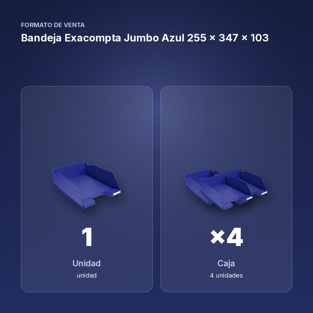 BANDEJA EXACOMPTA JUMBO AZUL 255 X 347 X 103 - formato de venta: caja de 4