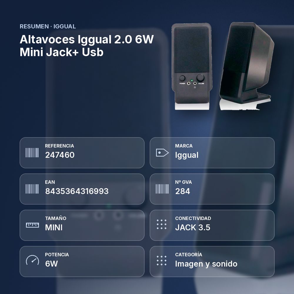 ALTAVOCES IGGUAL 2.0 6W MINI JACK+ USB  - resumen de atributos