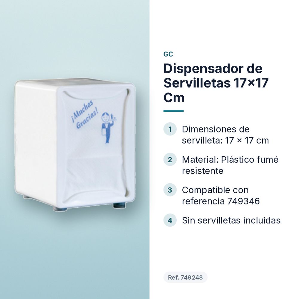 DISPENSADOR DE SERVILLETAS 17×17 CM - características principales