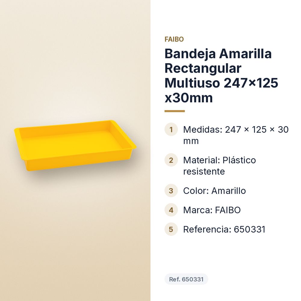 BANDEJA AMARILLA RECTANGULAR MULTIUSO 247X125 X30MM - características principales