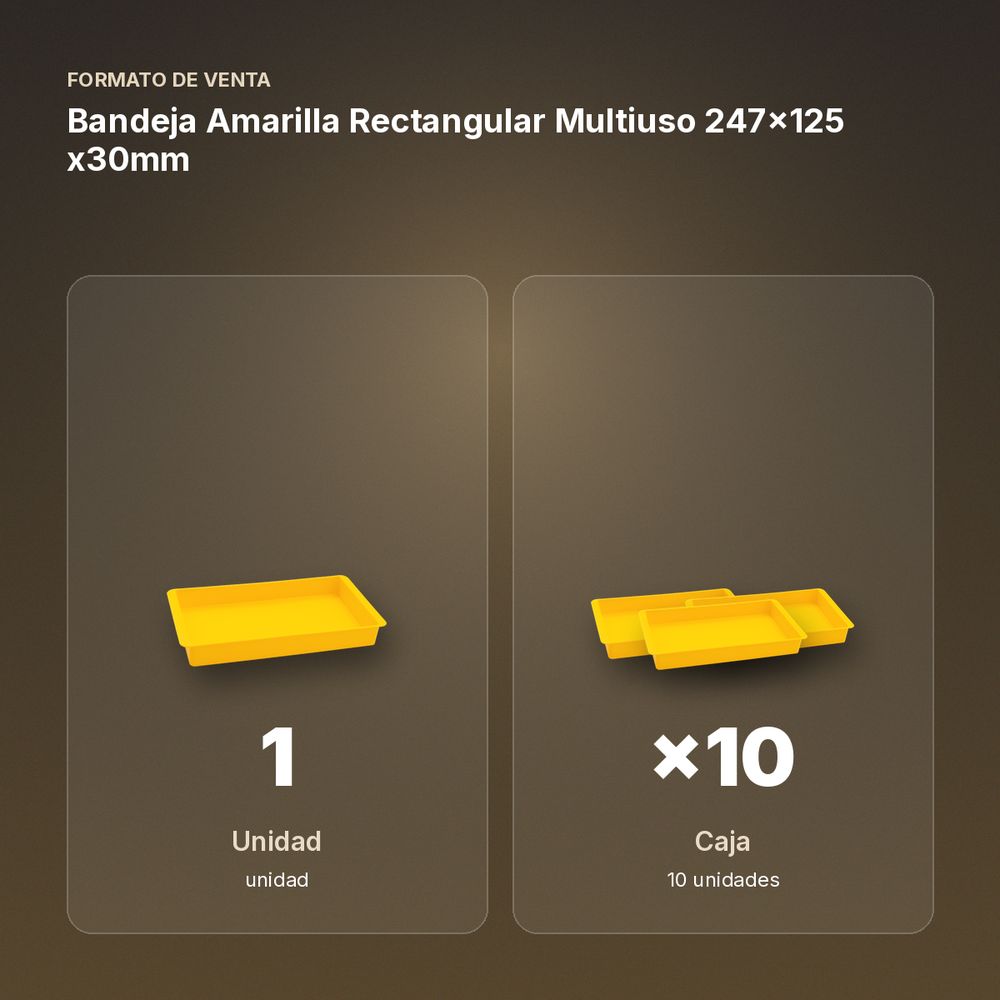 BANDEJA AMARILLA RECTANGULAR MULTIUSO 247X125 X30MM - formato de venta: caja de 10