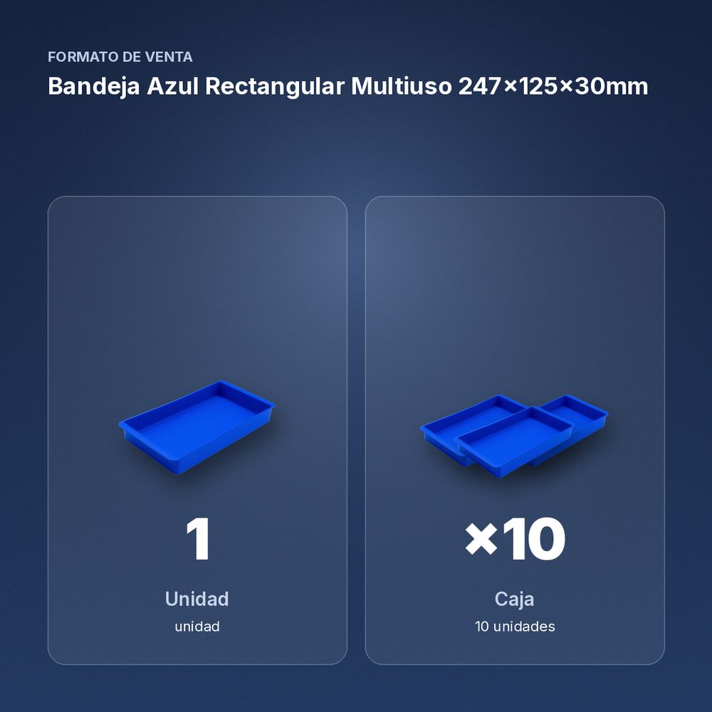 BANDEJA AZUL RECTANGULAR MULTIUSO 247X125X30MM - formato de venta: caja de 10