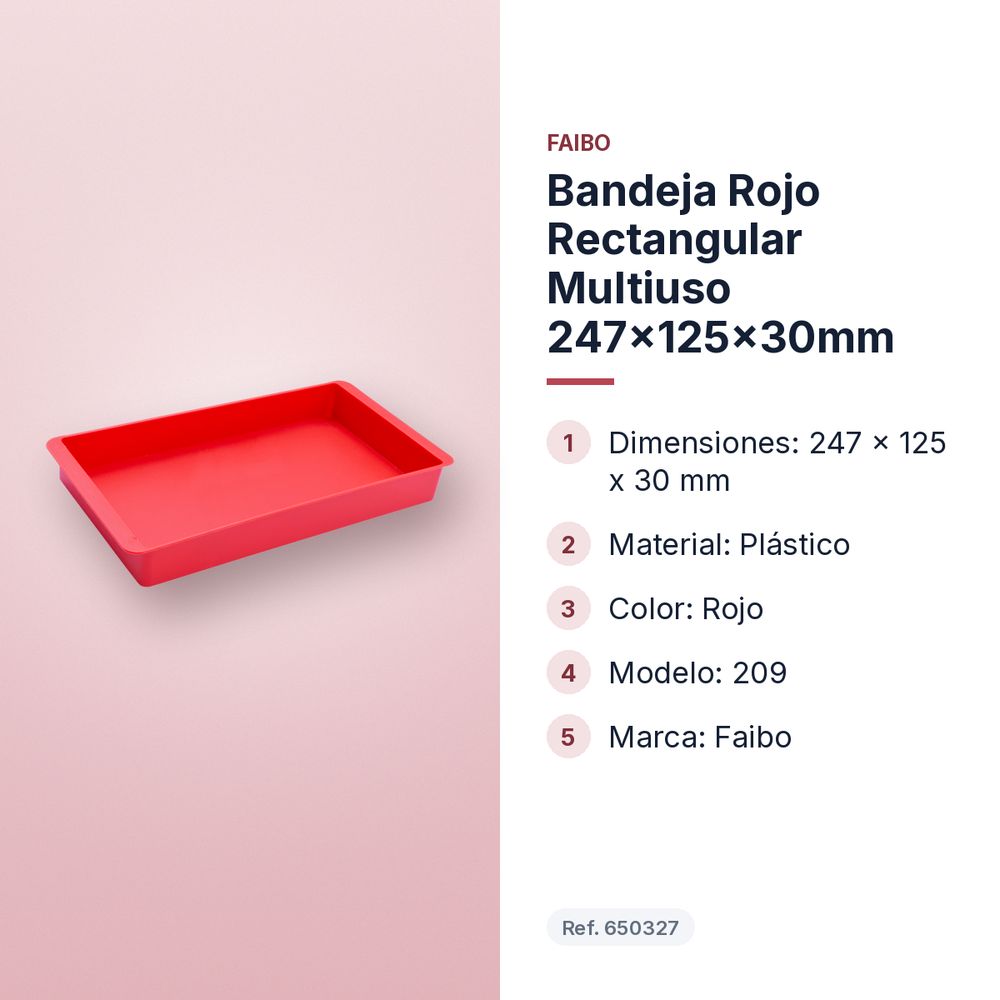 BANDEJA ROJO RECTANGULAR MULTIUSO 247X125X30MM - características principales