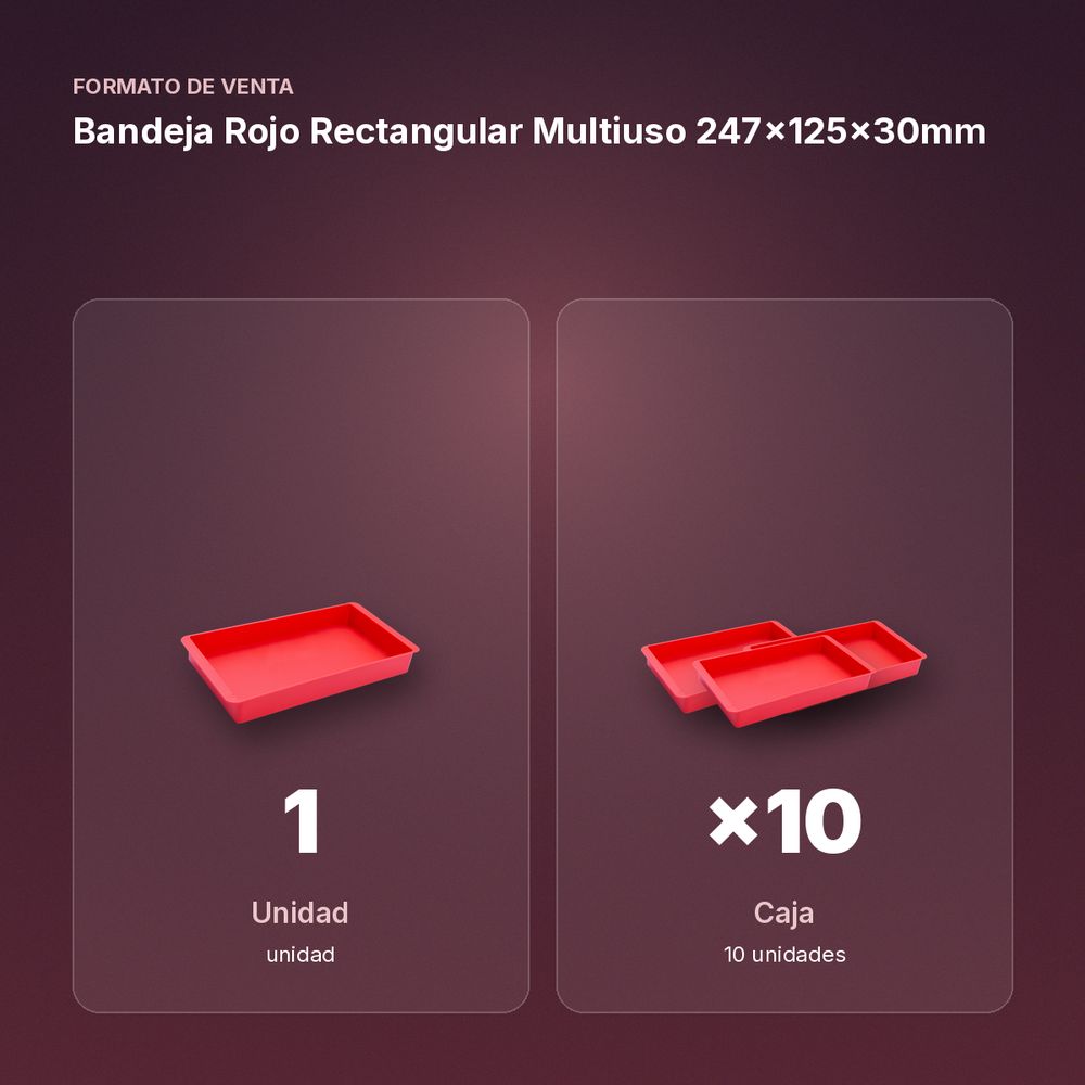 BANDEJA ROJO RECTANGULAR MULTIUSO 247X125X30MM - formato de venta: caja de 10