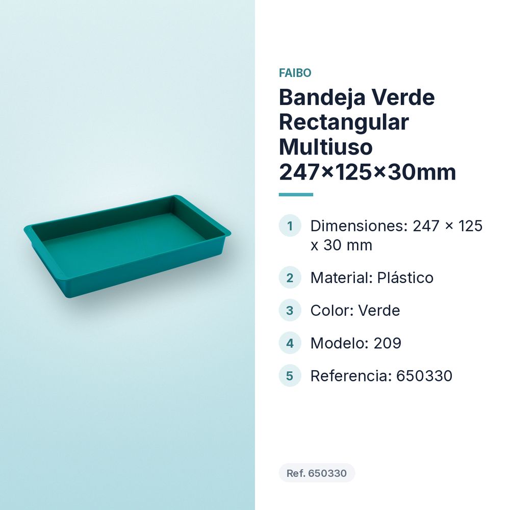 BANDEJA VERDE RECTANGULAR MULTIUSO 247X125X30MM - características principales