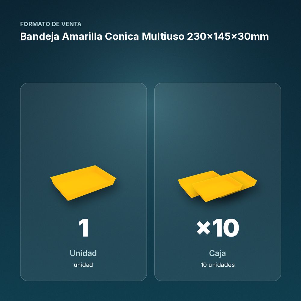 BANDEJA AMARILLA CONICA MULTIUSO 230X145X30MM - formato de venta: caja de 10