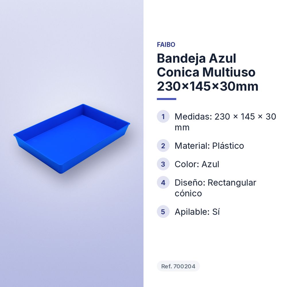 BANDEJA AZUL CONICA MULTIUSO 230X145X30MM - características principales