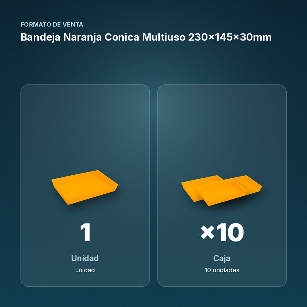 BANDEJA NARANJA CONICA MULTIUSO 230X145X30MM - formato de venta: caja de 10