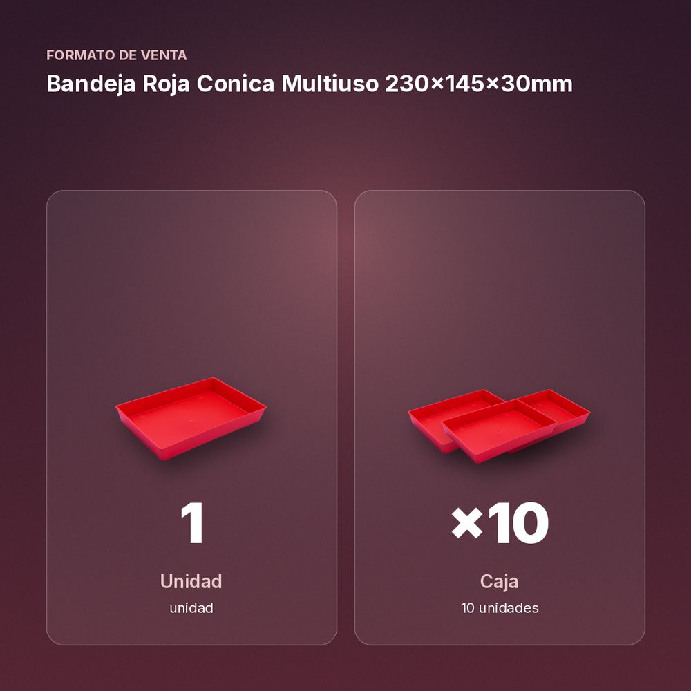 BANDEJA ROJA CONICA MULTIUSO 230X145X30MM - formato de venta: caja de 10