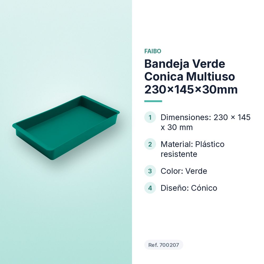 BANDEJA VERDE CONICA MULTIUSO 230X145X30MM - características principales