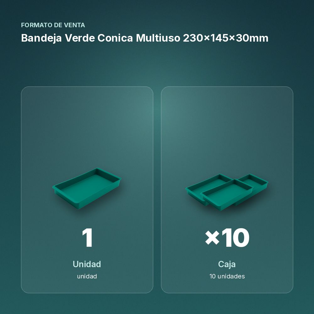 BANDEJA VERDE CONICA MULTIUSO 230X145X30MM - formato de venta: caja de 10