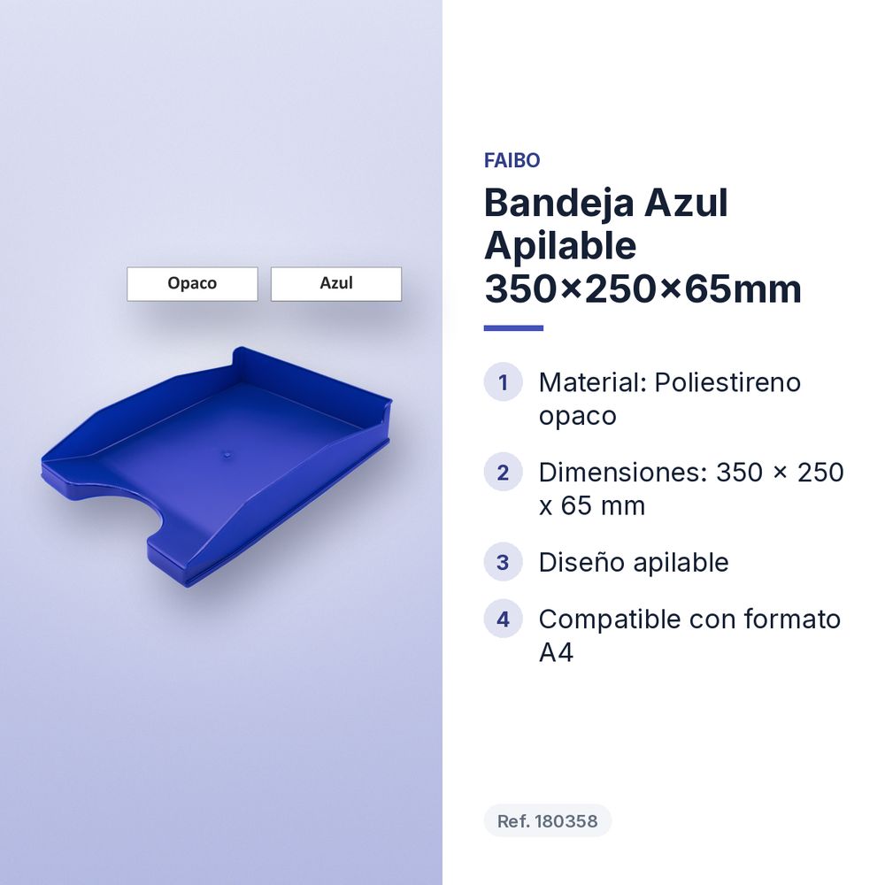 BANDEJA AZUL APILABLE 350X250X65MM - características principales