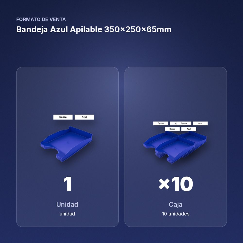 BANDEJA AZUL APILABLE 350X250X65MM - formato de venta: caja de 10