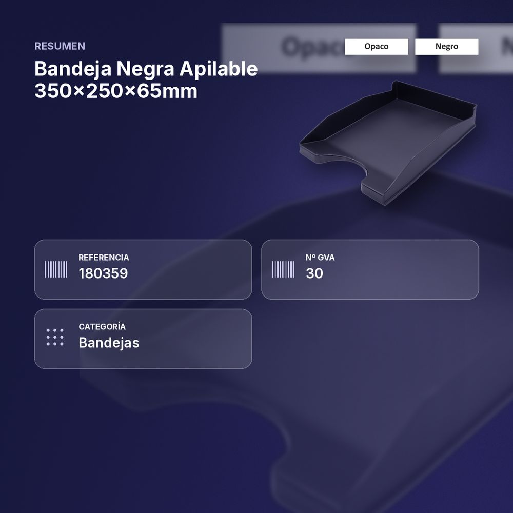 BANDEJA NEGRA APILABLE 350X250X65MM - resumen de atributos