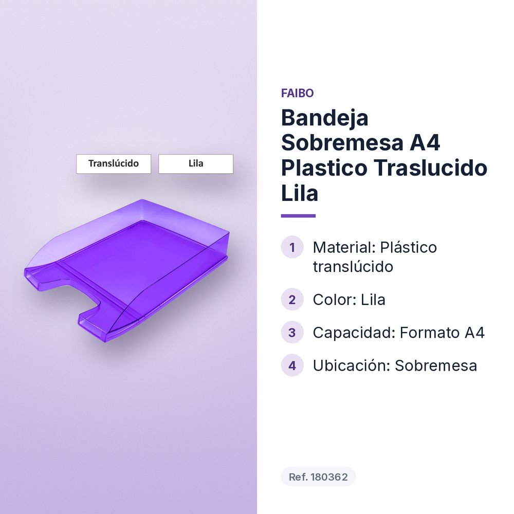 BANDEJA SOBREMESA A4 PLASTICO TRASLUCIDO LILA - características principales
