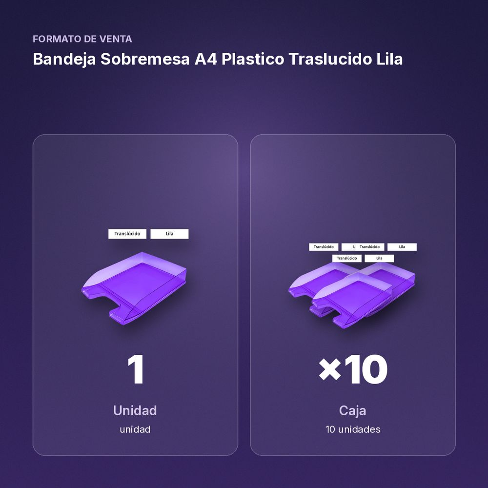 BANDEJA SOBREMESA A4 PLASTICO TRASLUCIDO LILA - formato de venta: caja de 10