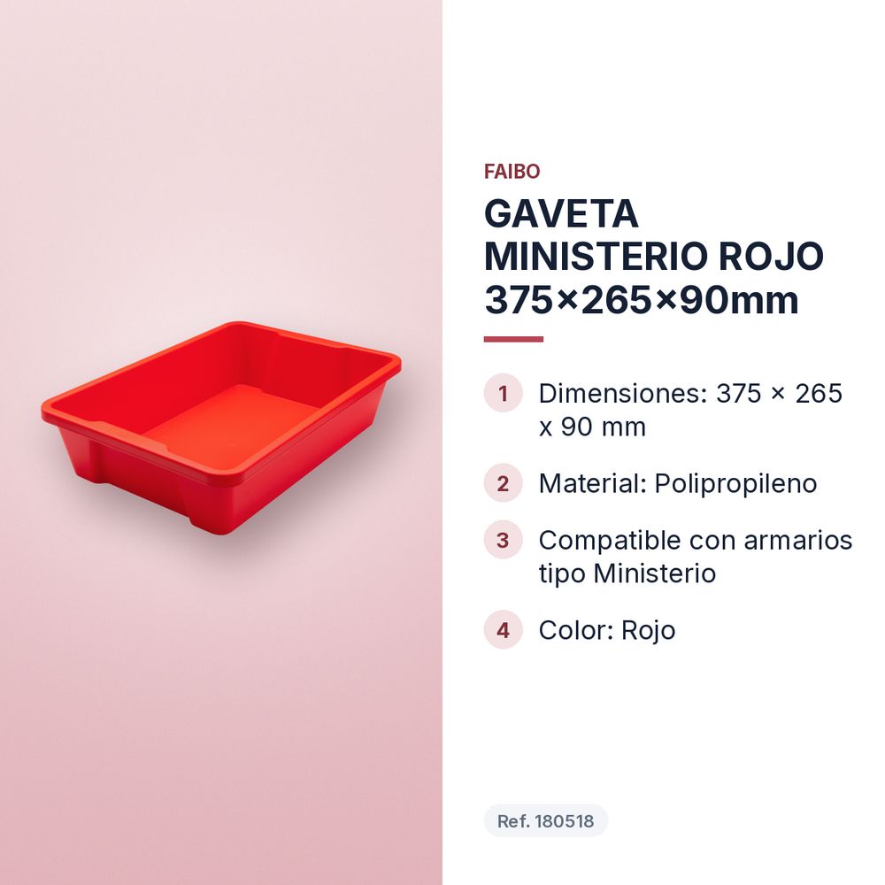 GAVETA MINISTERIO ROJO 375x265x90mm - características principales