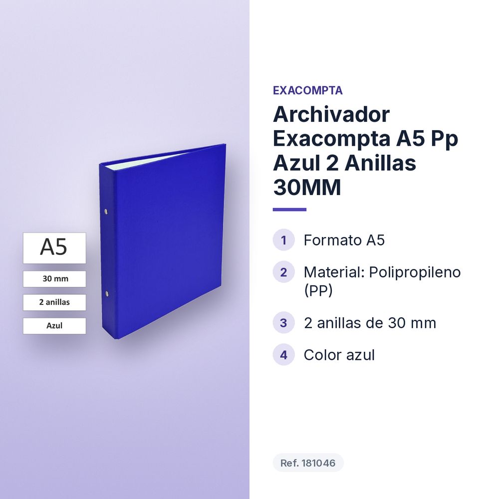 ARCHIVADOR EXACOMPTA A5 PP AZUL 2 ANILLAS 30MM - características principales