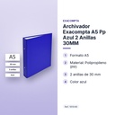 ARCHIVADOR EXACOMPTA A5 PP AZUL 2 ANILLAS 30MM - características principales