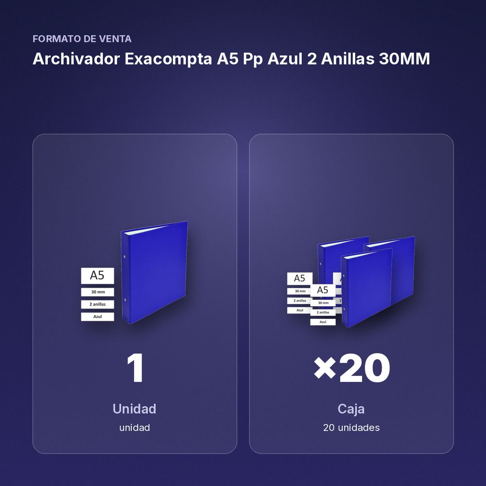 ARCHIVADOR EXACOMPTA A5 PP AZUL 2 ANILLAS 30MM - formato de venta: caja de 20